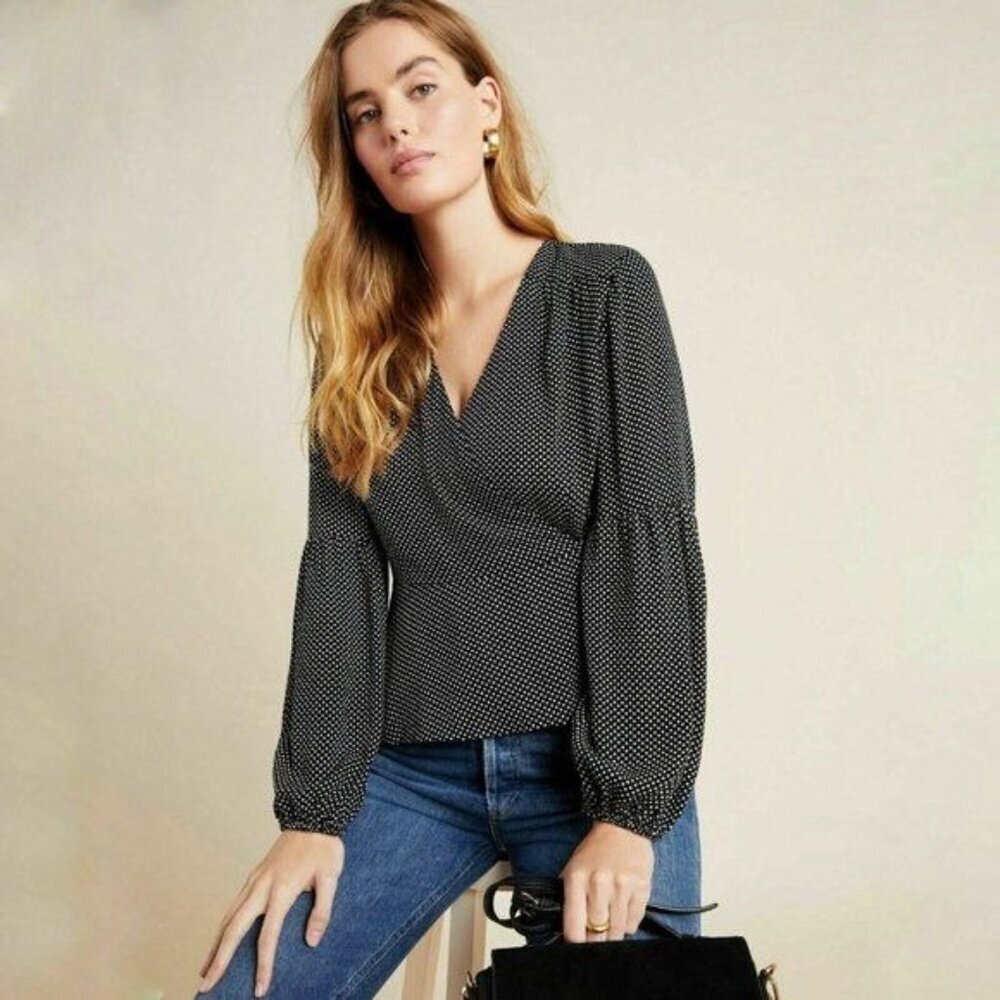 MAEVE by Anthropologie Ingrid Polka Dot Wrap Blouse Size 16P